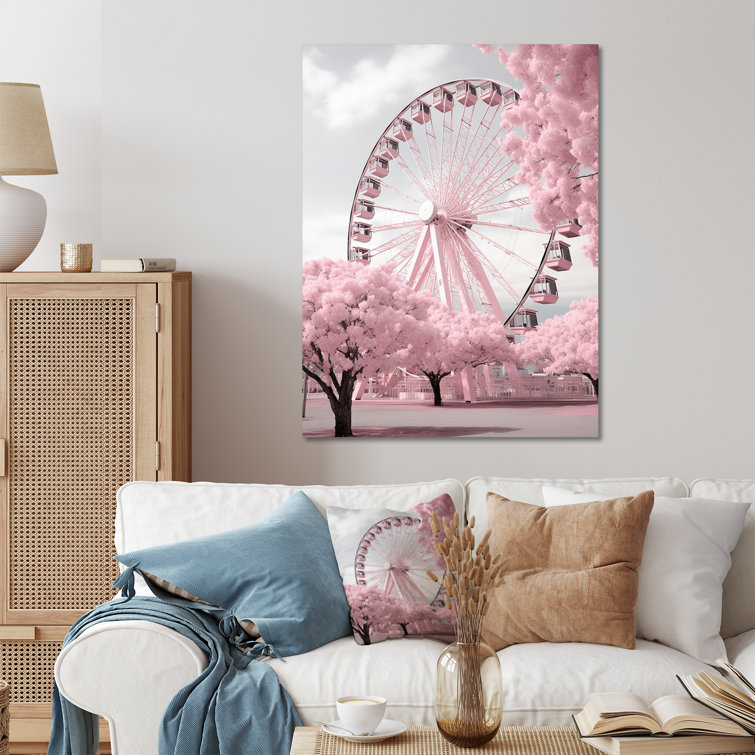 Ebern Designs Pink Ferris Wheel Magical Spin I On Metal Print Wayfair